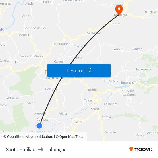 Santo Emilião to Tabuaças map