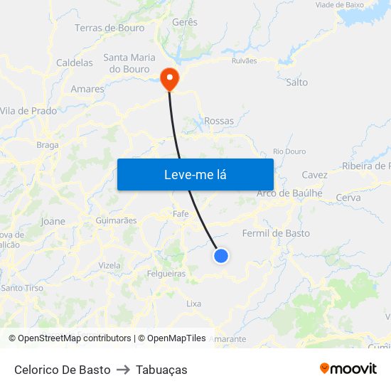 Celorico De Basto to Tabuaças map