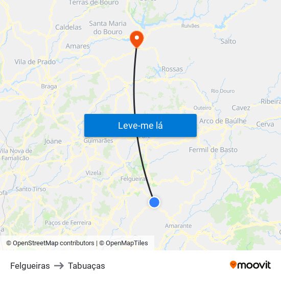 Felgueiras to Tabuaças map