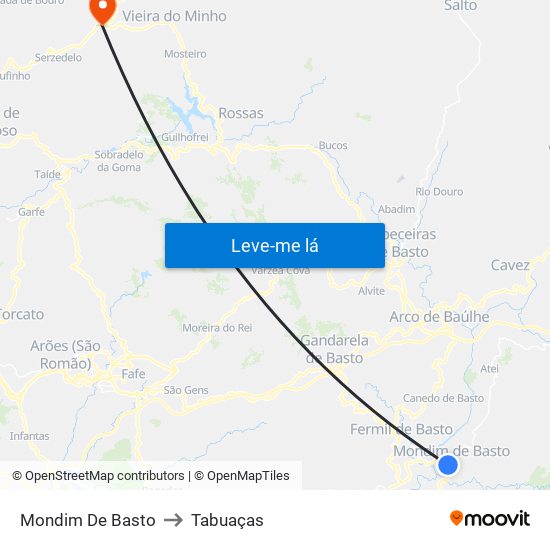 Mondim De Basto to Tabuaças map