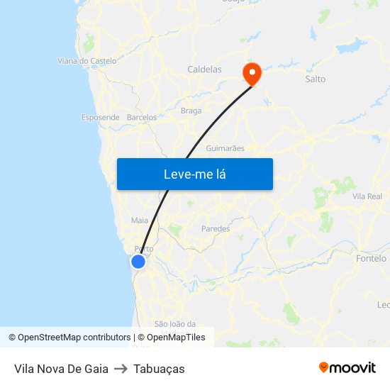 Vila Nova De Gaia to Tabuaças map