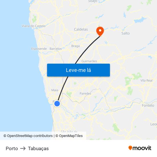 Porto to Tabuaças map