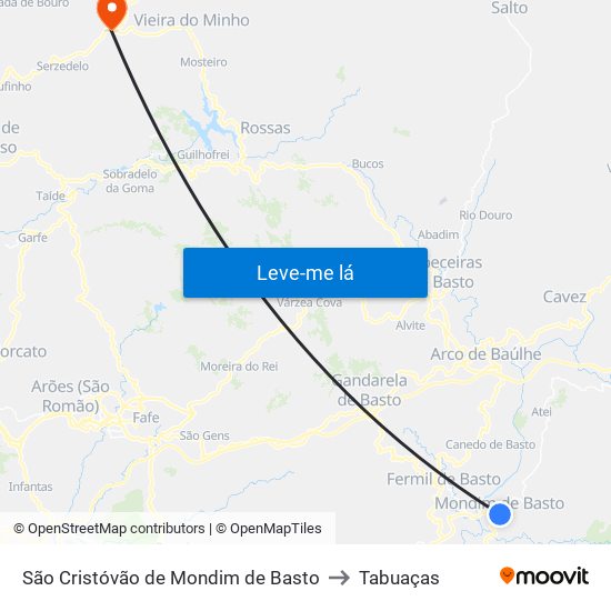 São Cristóvão de Mondim de Basto to Tabuaças map