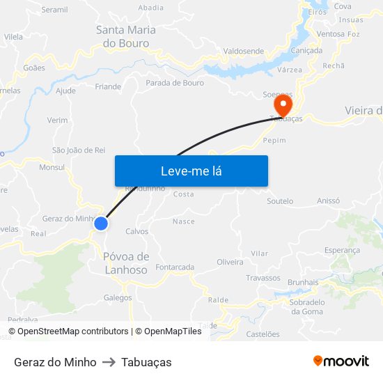 Geraz do Minho to Tabuaças map
