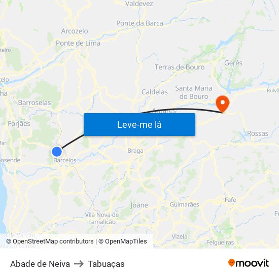 Abade de Neiva to Tabuaças map