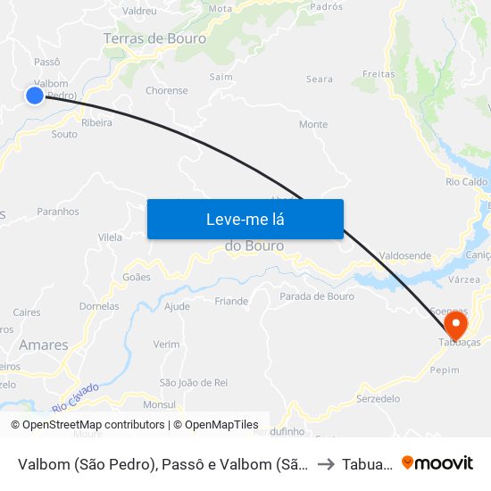 Valbom (São Pedro), Passô e Valbom (São Martinho) to Tabuaças map