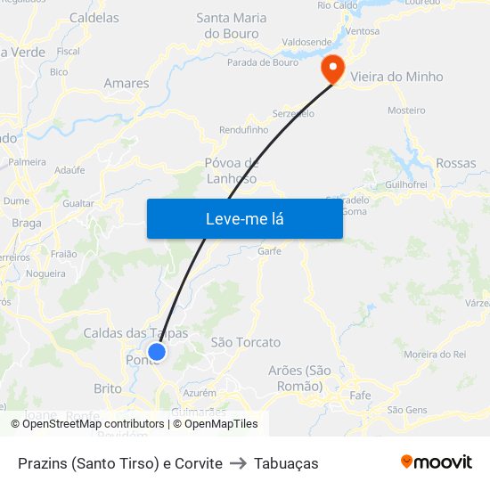 Prazins (Santo Tirso) e Corvite to Tabuaças map