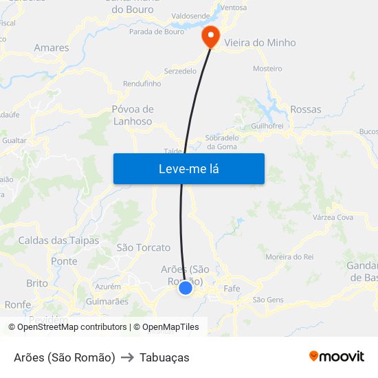 Arões (São Romão) to Tabuaças map