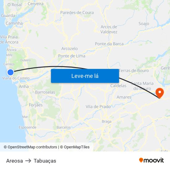Areosa to Tabuaças map