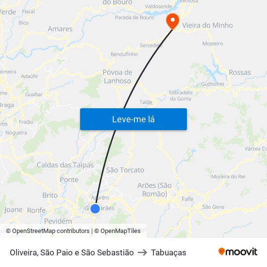Oliveira, São Paio e São Sebastião to Tabuaças map
