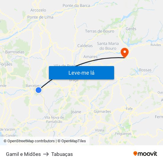 Gamil e Midões to Tabuaças map