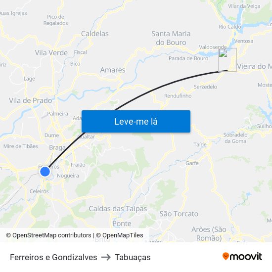Ferreiros e Gondizalves to Tabuaças map