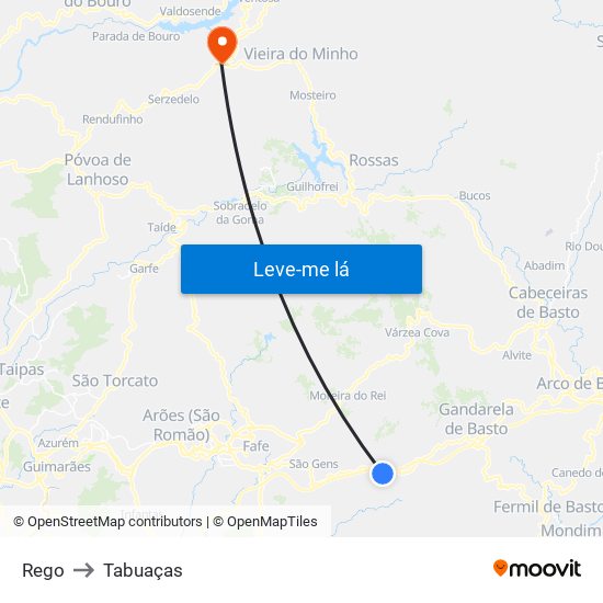 Rego to Tabuaças map