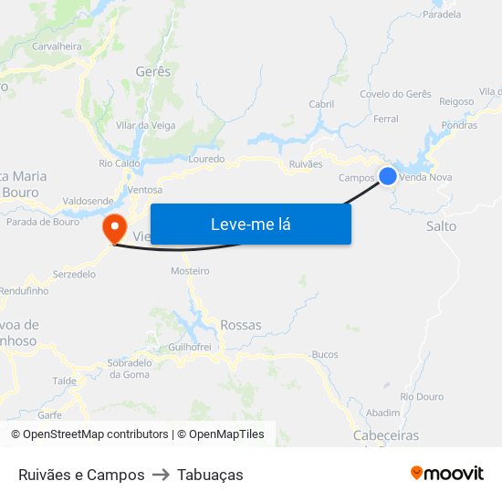 Ruivães e Campos to Tabuaças map