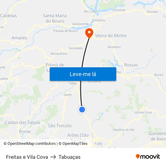 Freitas e Vila Cova to Tabuaças map