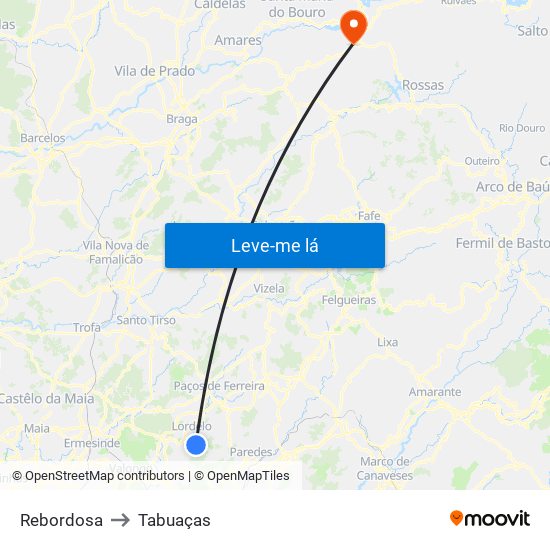 Rebordosa to Tabuaças map