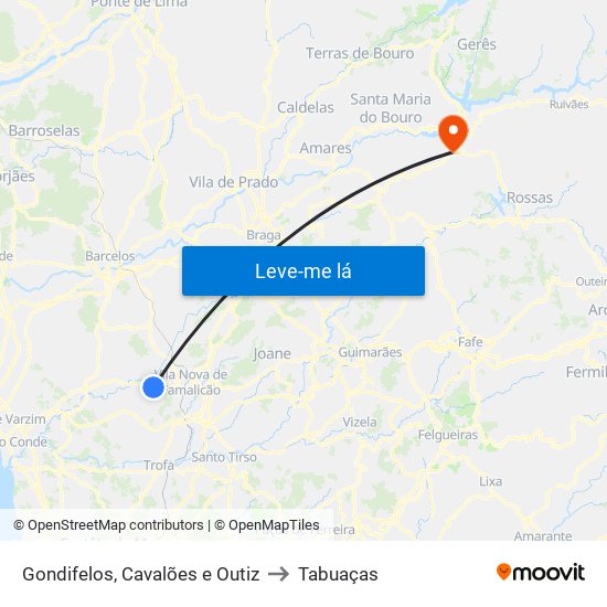 Gondifelos, Cavalões e Outiz to Tabuaças map