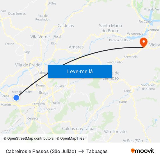 Cabreiros e Passos (São Julião) to Tabuaças map