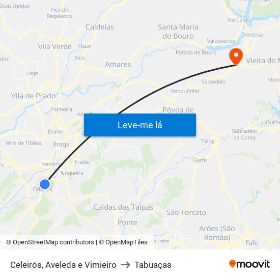 Celeirós, Aveleda e Vimieiro to Tabuaças map