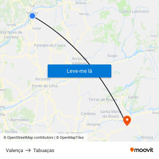 Valença to Tabuaças map