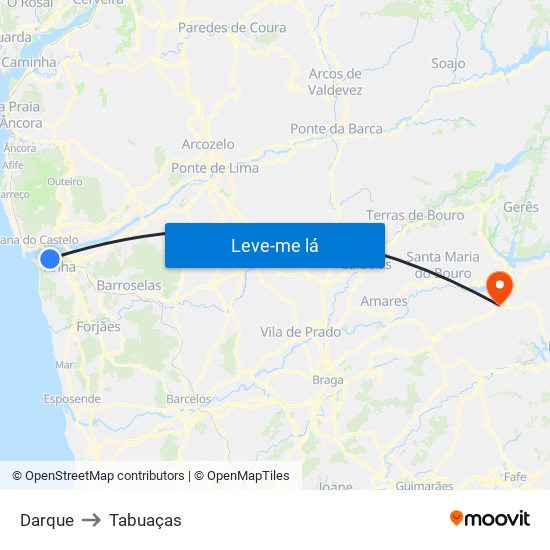 Darque to Tabuaças map