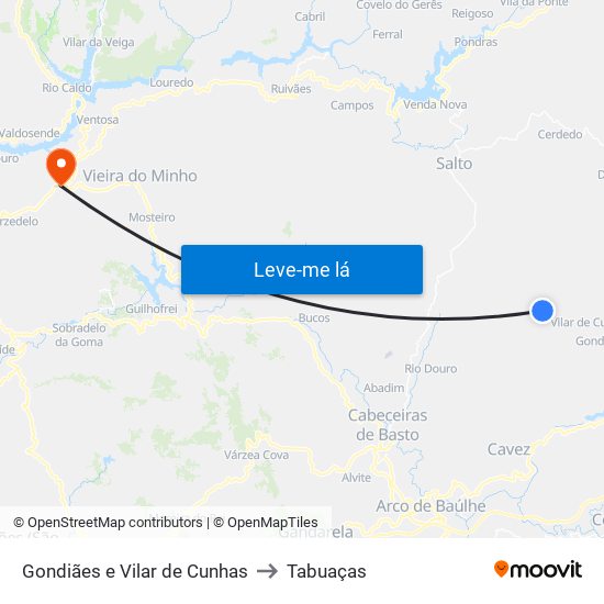 Gondiães e Vilar de Cunhas to Tabuaças map