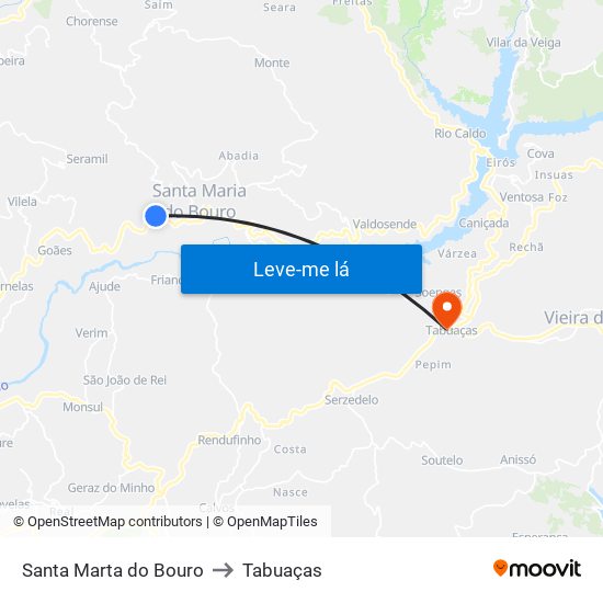 Santa Marta do Bouro to Tabuaças map