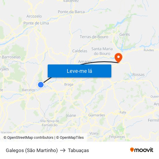 Galegos (São Martinho) to Tabuaças map