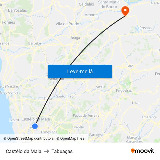 Castêlo da Maia to Tabuaças map