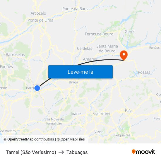 Tamel (São Veríssimo) to Tabuaças map