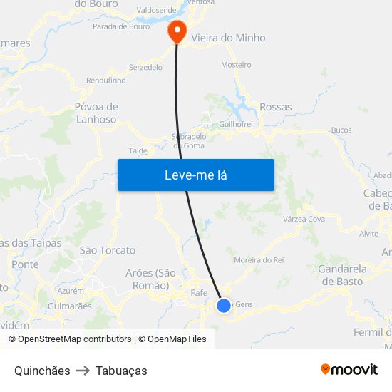 Quinchães to Tabuaças map