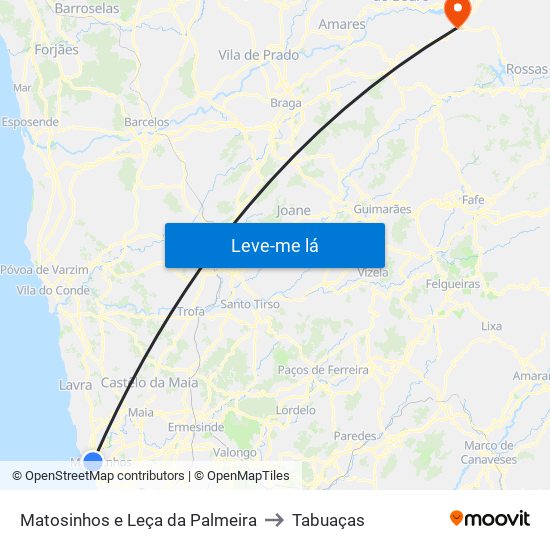 Matosinhos e Leça da Palmeira to Tabuaças map