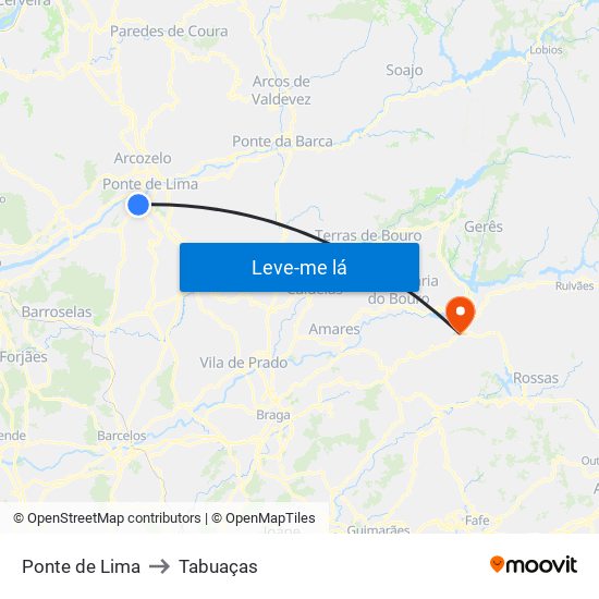 Ponte de Lima to Tabuaças map