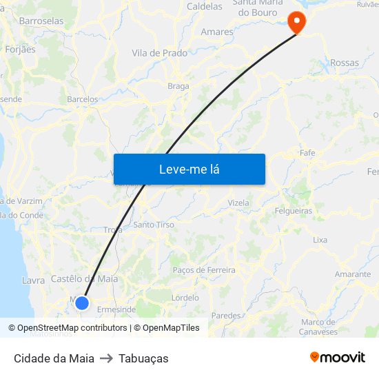 Cidade da Maia to Tabuaças map