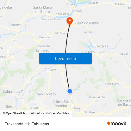 Travassós to Tabuaças map