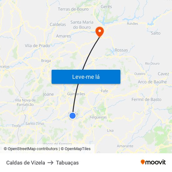 Caldas de Vizela to Tabuaças map