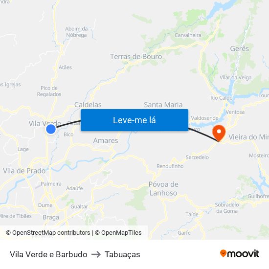 Vila Verde e Barbudo to Tabuaças map