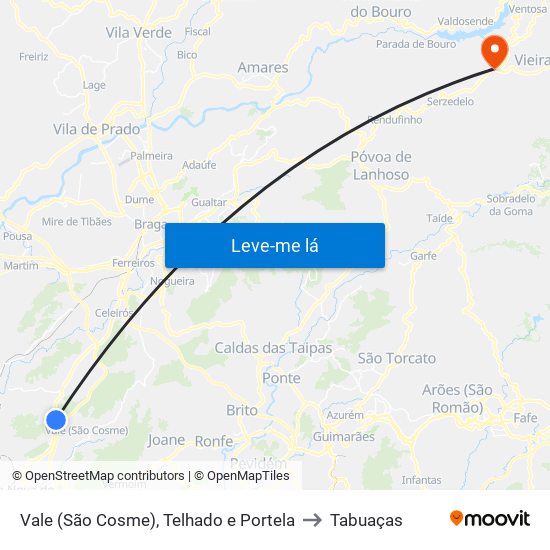 Vale (São Cosme), Telhado e Portela to Tabuaças map