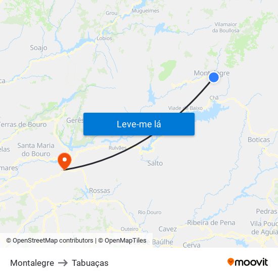 Montalegre to Tabuaças map