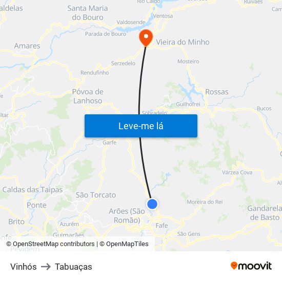 Vinhós to Tabuaças map