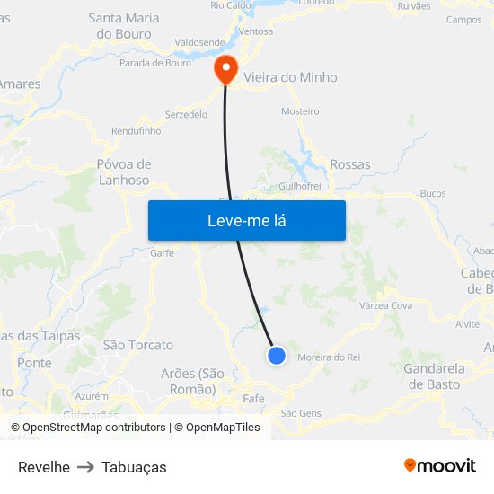 Revelhe to Tabuaças map