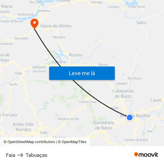 Faia to Tabuaças map