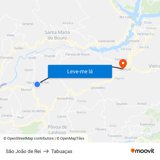 São João de Rei to Tabuaças map