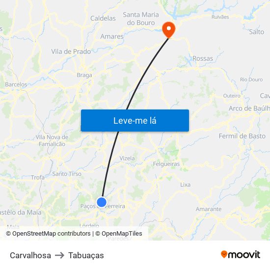 Carvalhosa to Tabuaças map