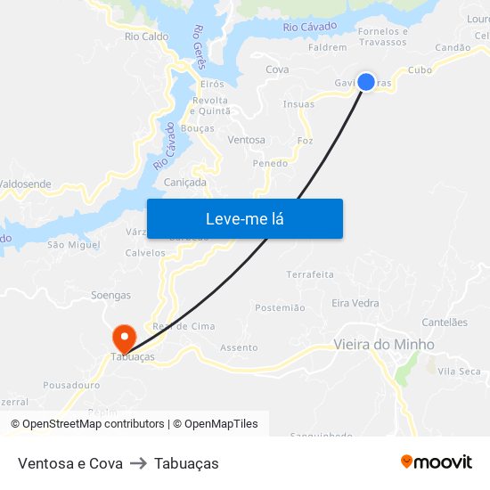 Ventosa e Cova to Tabuaças map