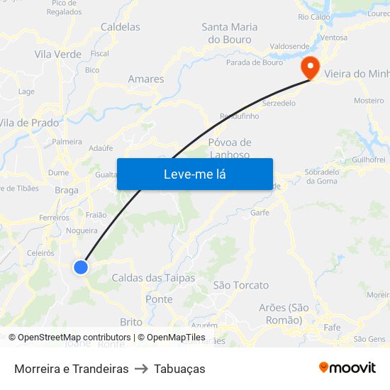 Morreira e Trandeiras to Tabuaças map