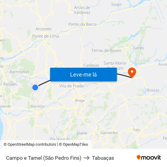 Campo e Tamel (São Pedro Fins) to Tabuaças map