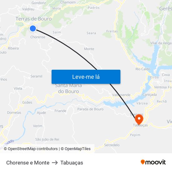 Chorense e Monte to Tabuaças map