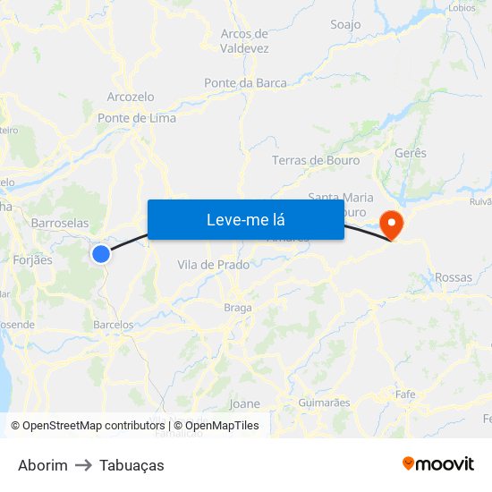 Aborim to Tabuaças map