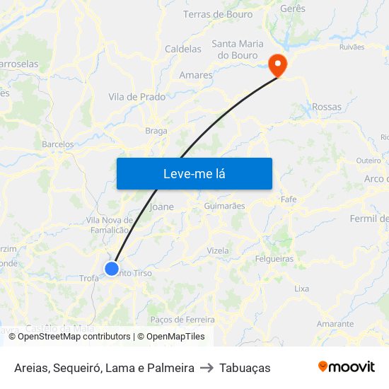 Areias, Sequeiró, Lama e Palmeira to Tabuaças map